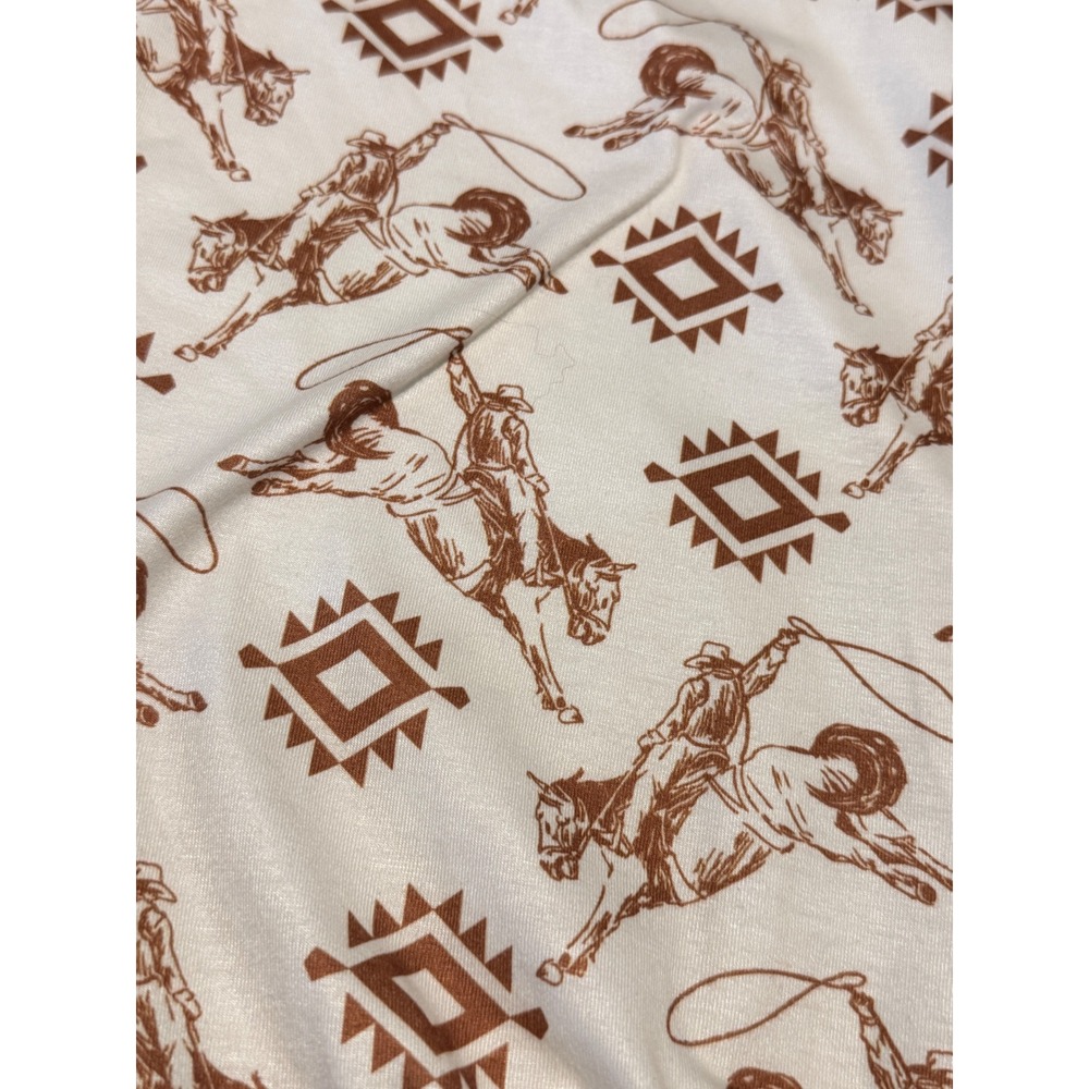 Howdy Hanny Western Rodeo Cowboy Print Polo Top Brown White XL Ranch Girl Dreams - Picture 4 of 12